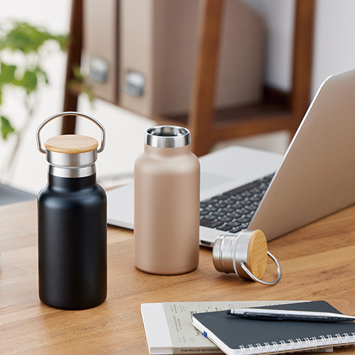 ウッドキャップ・ステンレスボトル(350ml)(マットブラック)